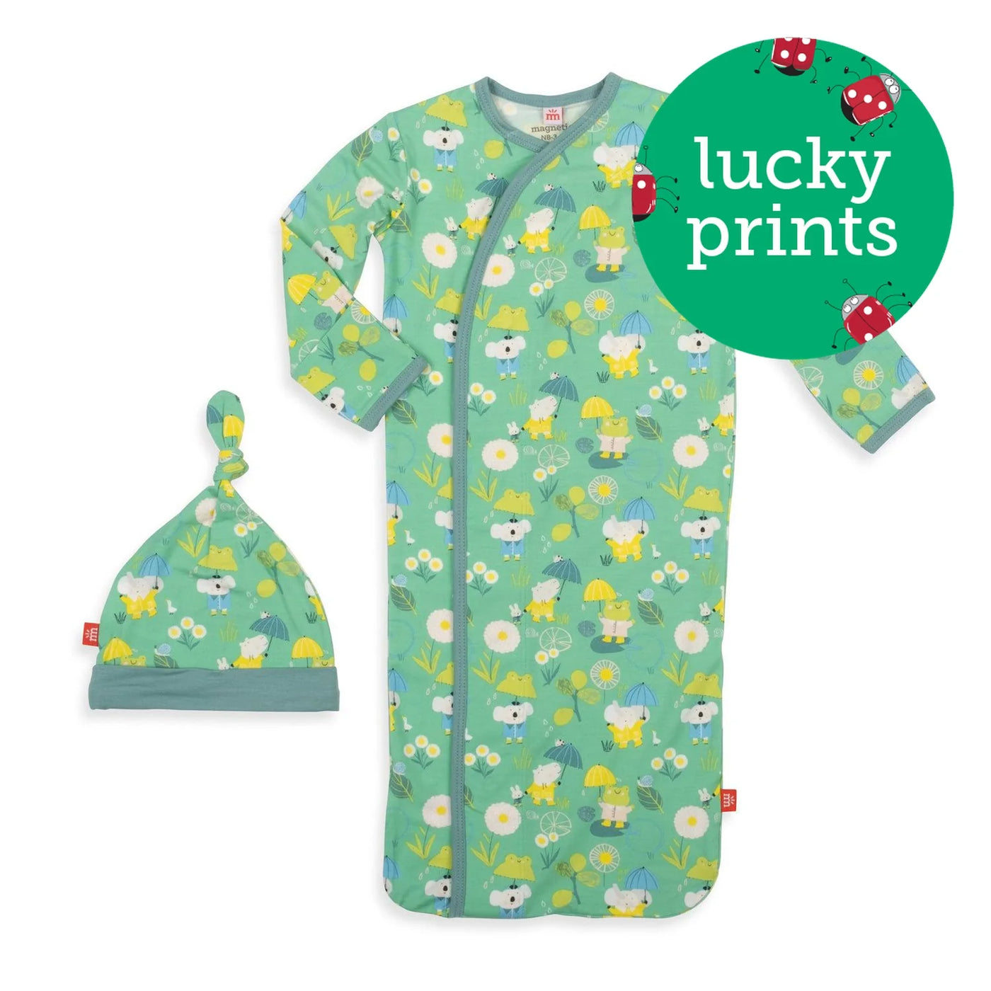flower shower power modal magnetic cozy sleeper gown + hat set