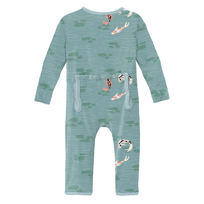 Print Coverall with Zipper in Jade Koi Pond