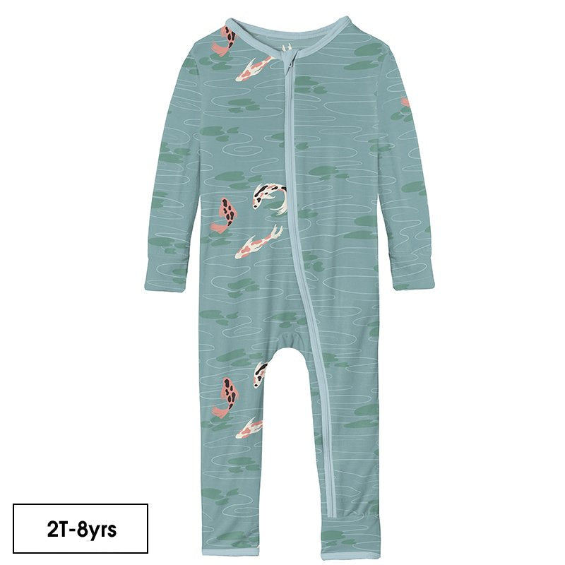 Print Coverall with Zipper in Jade Koi Pond