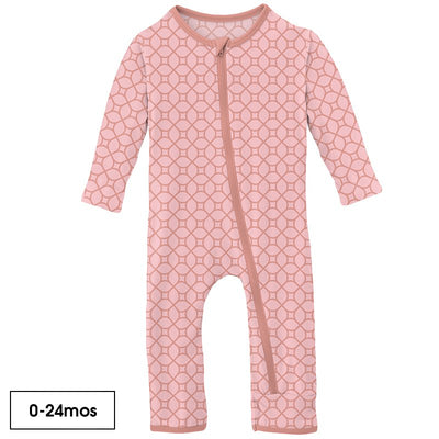 Print Coverall with Zipper in Blush Spring Lattice