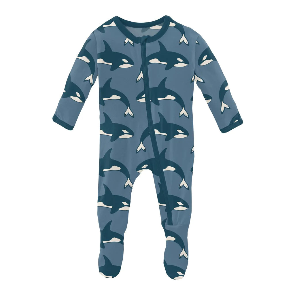 Print Footie with Zipper Parisian Blue Orca