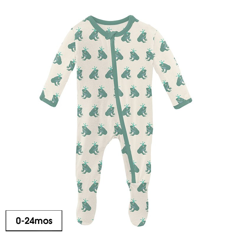 Print Footie with Zipper in Natural Frog Prince