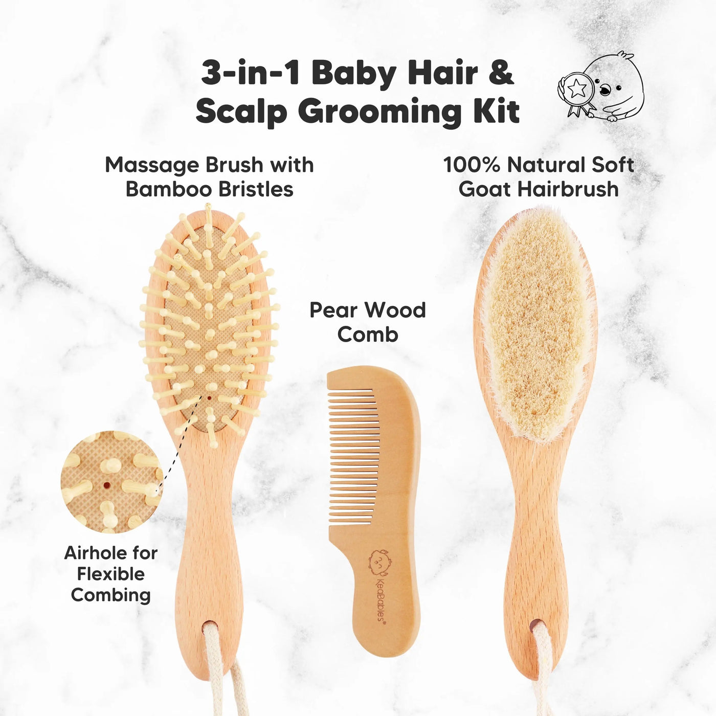 KeaBabies Baby Hair Brush and Comb Set