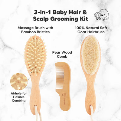 KeaBabies Baby Hair Brush and Comb Set