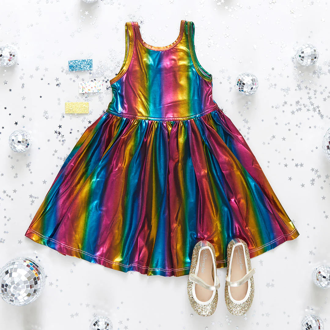 Girls Liza Lame Dress - Rainbow – Confetti Kids