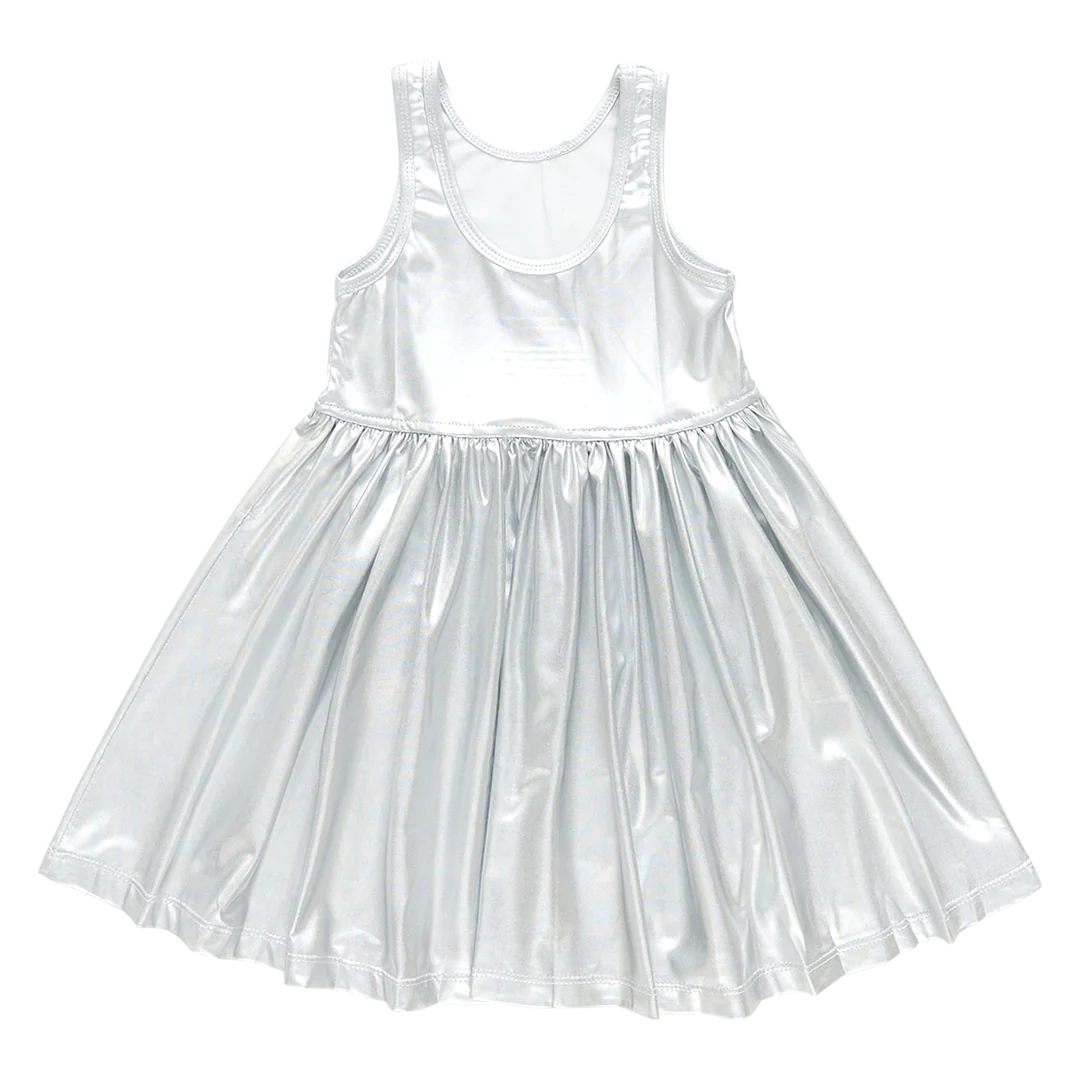 Girls Liza Lame Dress - Silver