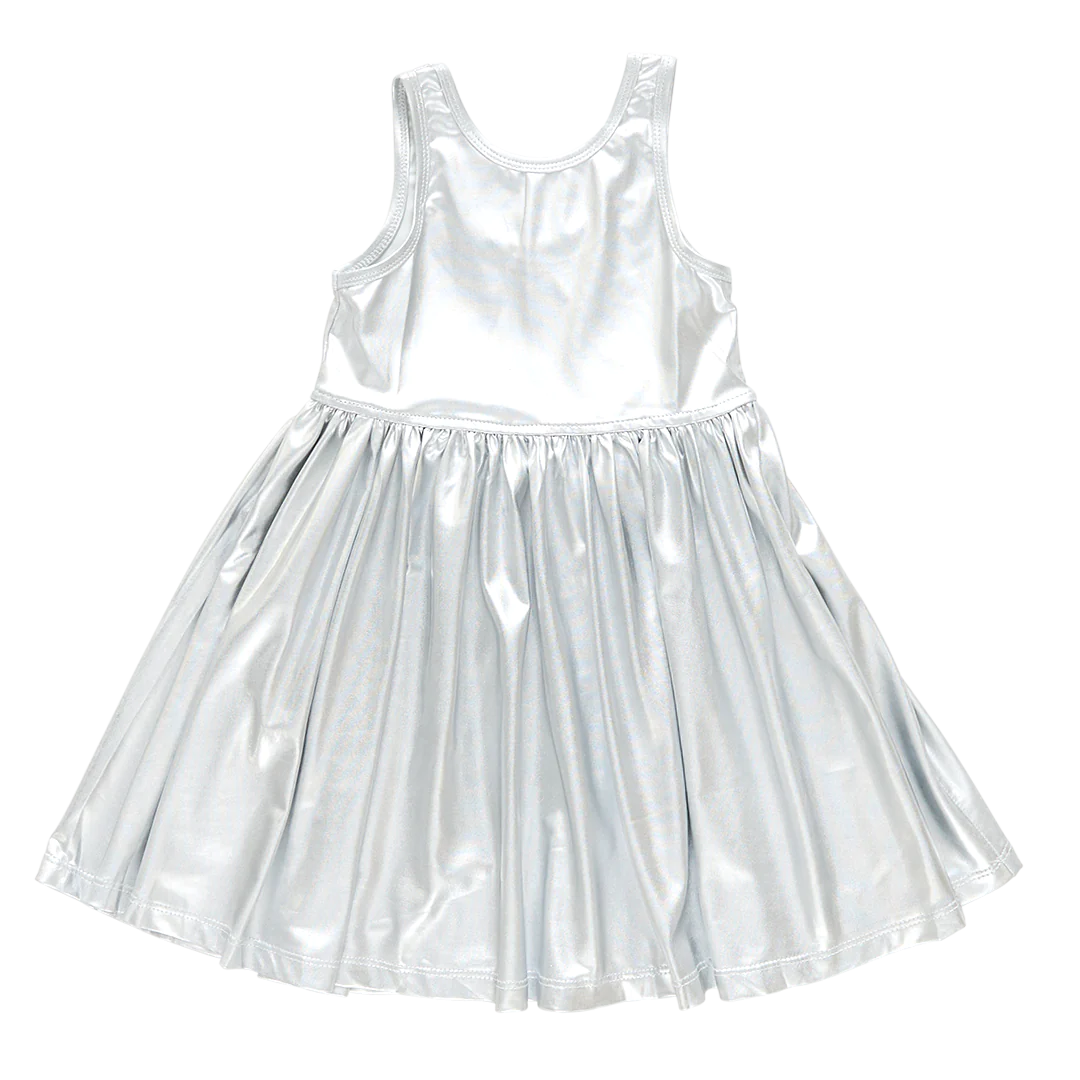 Girls Liza Lame Dress - Silver