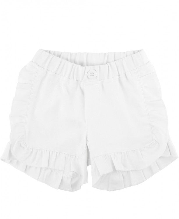 White Ruffle Trim Chino Shorts