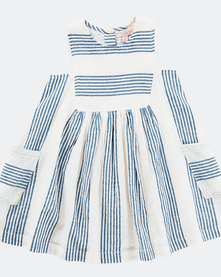 Courtina Dress - Antique White/Navy Column Stripe